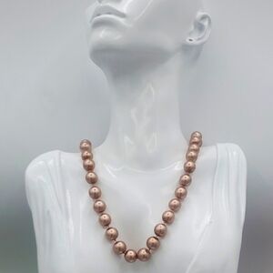 Elegant Rose Champagne Hand Tied Glass Pearls  Beaded Necklace 20 Inches N3606